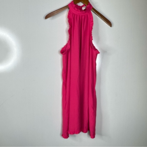 Amanda Uprichard Pink Ruffle High Neck Mini Dress Size Small - Picture 1 of 5
